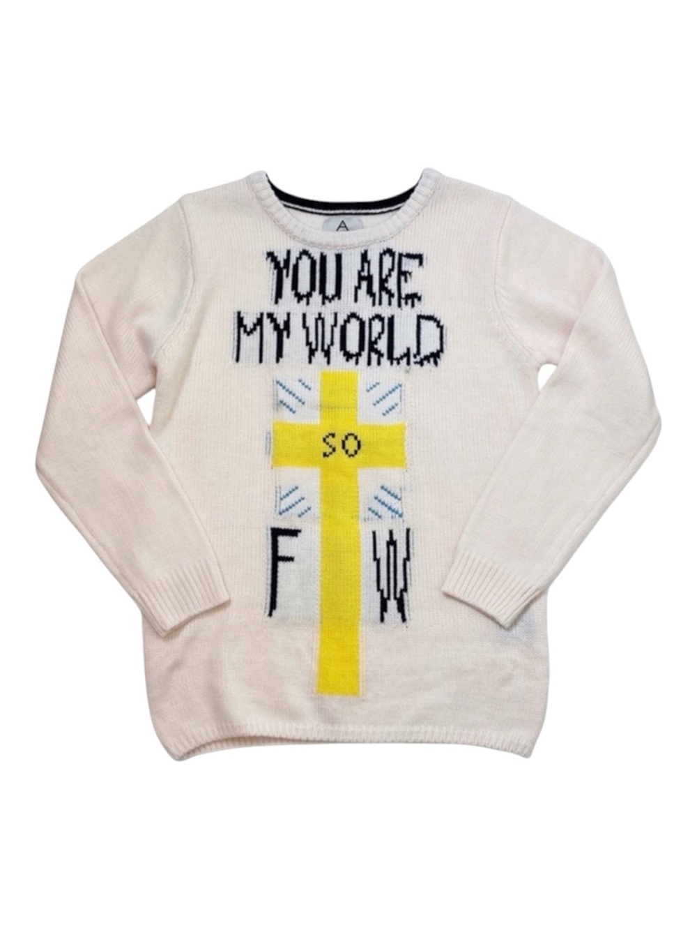 VHTF: new UNIF ♱ You Are My World FTW Sweater ♱ Cozy Intarsia Knit ♱ Ivory Pink - Picture 5 of 16